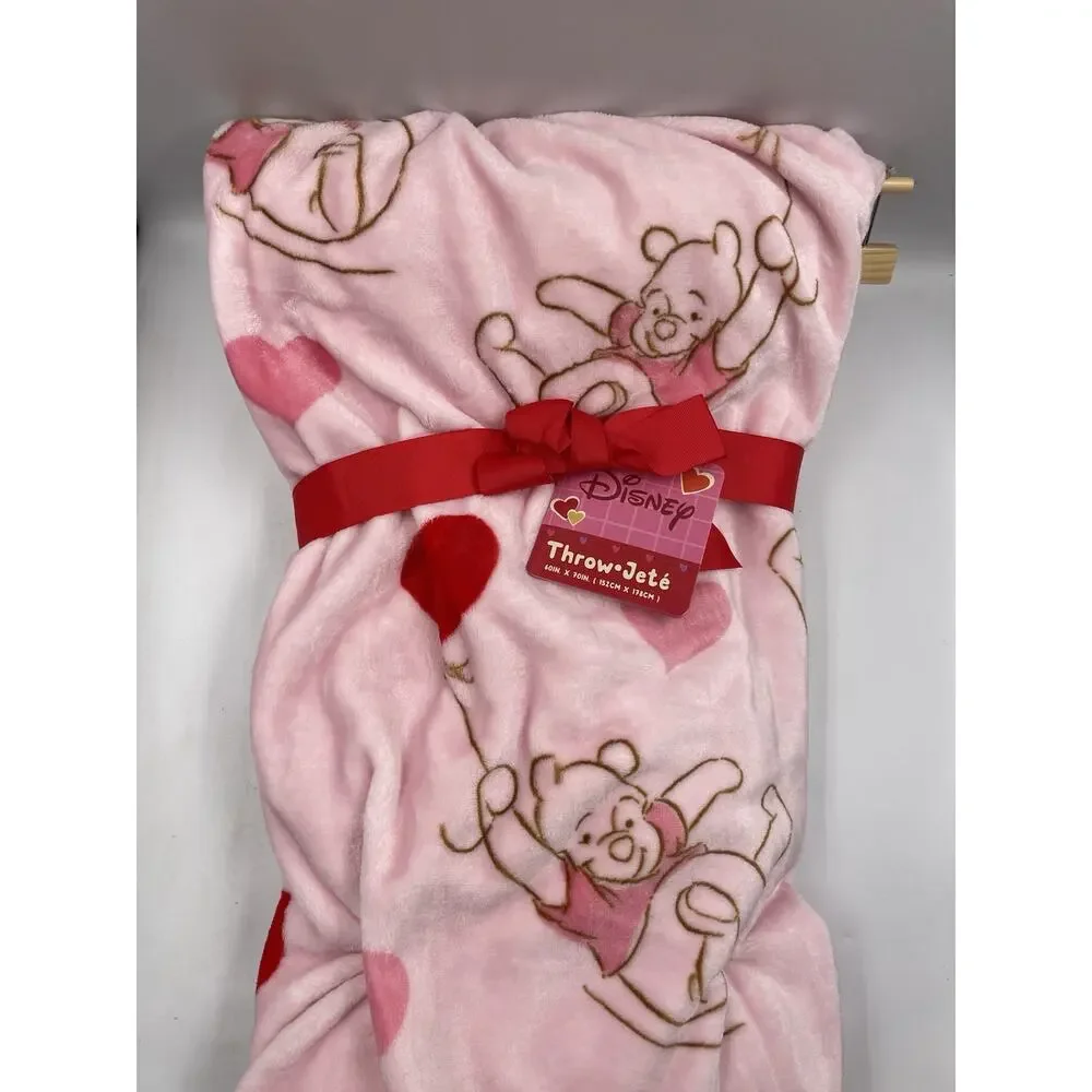 Disney Winnie The Pooh Pink Valentine Hearts Throw Blanket 60x70 NWT